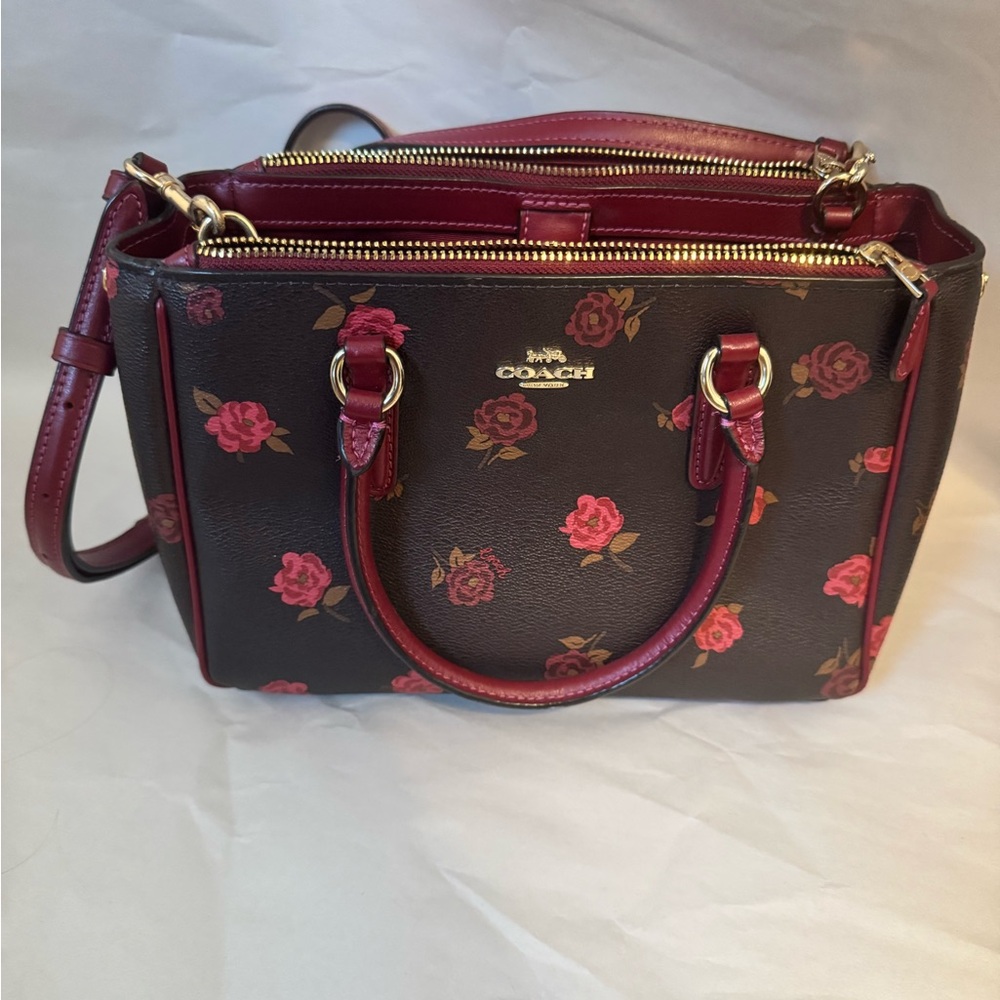 Coach Tossed Floral Peony Print Bag - Oxblood